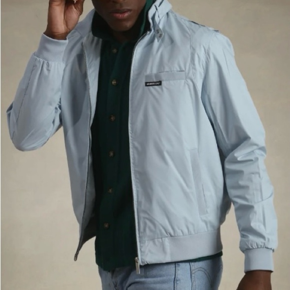 Members Only Classic Iconic Racer Jacket - Dusty Sky Blue Sz L - Slim Fit